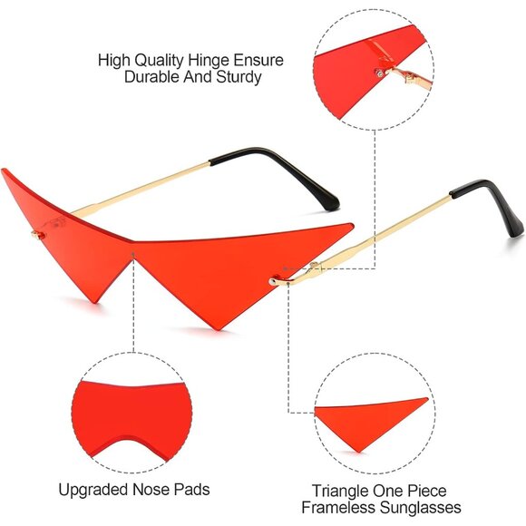 4 Pairs Triangle Sunglasses Rimless Space Eye Fashion Eyewear for Women Men - Picture 2 of 7